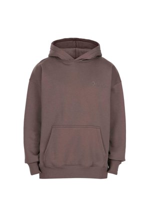 Pruun üleriide kapuutsiga, ees kangaroo tasku, soonikkoes varrukad ja diskreetne reljeefne "Dropske" tekst rindade peal.