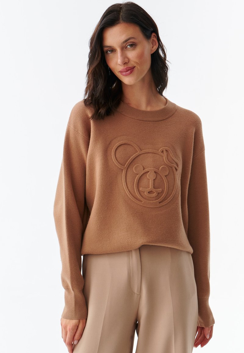 camel active Pullover van een mix van katoen en wol in hazelnootbruin
