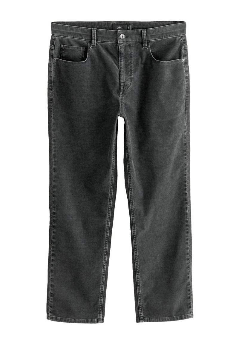 Mustad mustadest teksapüksid sirge lõikega. Omadusteks on lukuga ees, viis taskut ja delikaatne tekstuur. Õmblusega ääred ja vöökoht.