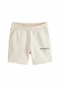 Shorts in cotone color crema con vita elasticizzata, due tasche laterali e un logo stampato del marchio sul davanti.