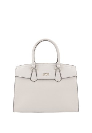 Borsa strutturata beige chiaro con doppi manici e logo "Coveri active" sulla pattina anteriore.