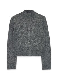 Hallukas halli kootud kardigan, millel on kõrge kaelus, soonikvarrukad ja sirge lõige. Sellel on tekstureeritud viimistlus ja nupptasku ees.