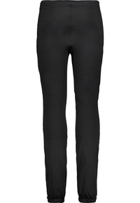 Svarta träningbyxor med en slät yta, avsmalnande passform, elastisk midja och elastiska ankle cuffs. Inga synliga fickor eller mönster.