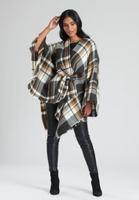 STOLES PONCHOS CHECK BELTED WAIST WRAP - Cape - brown