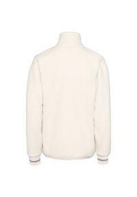 Fleece pullover-jakke i off-white, med høy krage og stripete mansjetter. Myk tekstur og avslappet passform, uten tilleggsguss.