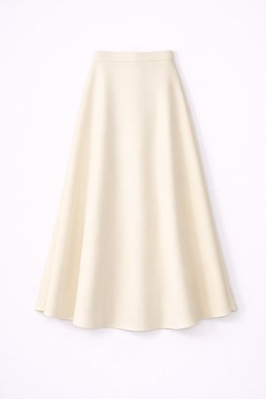 Cremefarvet, højtaljet, A-formet nederdel med en glat tekstur, der blidt vide sig ud mod kanten.