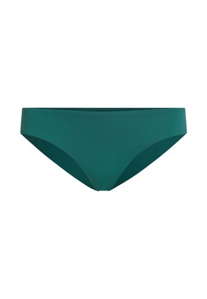 Rohelise värvusega bikiinipõhi, millel on sile tekstuur, voolujooneline disain ja keskmise kõrgusega lõige. Valmistatud elastse materjaliga mugavuse tagamiseks.