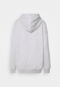 Ljusgrå hoodie med långa ärmar, ribbakantade ärmslut och midja, visad bakifrån mot en enfärgad vit bakgrund.