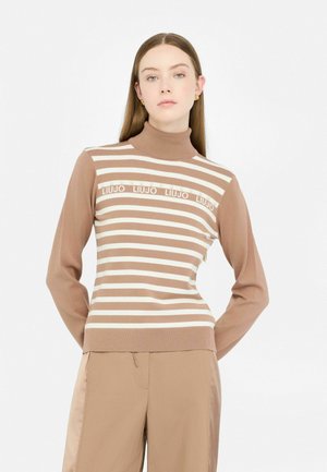 STRIPED POLO-NECK - Trui - beige