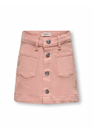 Różowa mini spódniczka jeansowa z zapięciem na guziki z przodu, dwiema przednimi kieszeniami, szlufkami na pasek i metką z logo marki na linii talii.