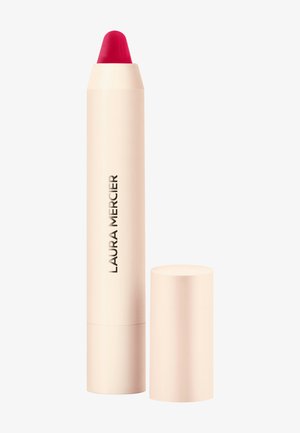 Laura Mercier kredka do ust w kolorze jasnego beżu, z wyraźnie różowym, spiczastym końcem. Nakrętka ma cylindryczny kształt i odpowiada kolorowi tubki.