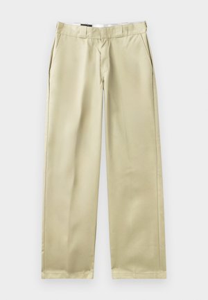 Μπεζ παντελόνι με ίσιο κόψιμο, φτιαγμένο από λείο ύφασμα. Διαθέτει πλαϊνές τσέπες και κλασική μέση με θηλιές ζώνης.