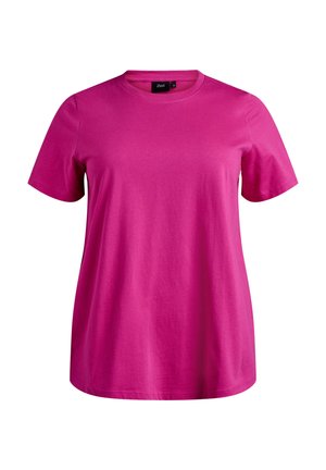 Magenta majica kratkih rukava napravljena od glatkog pamuka, s okruglim izrezom i opuštenim krojem, u jednobojnoj boji bez vidljivih uzoraka.