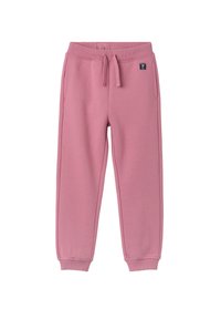 Lyserøde sweatpants med snor i taljen, ribbede manchetter og et logo-patch på venstre forside. Blød stofstruktur, afslappet pasform.