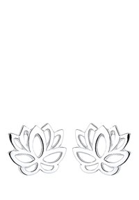 Boucles d'oreilles en argent, en forme de fleurs de lotus, présentant un design découpé complexe avec des pétales courbés et des centres ouverts.
