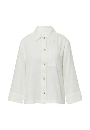 Witte, lichtgewicht overhemd met knopen van een gestructureerde stof, met een kraag, lange mouwen en een enkele borstzak.
