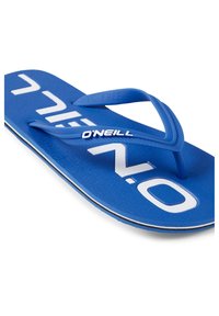 Blue flip-flop with textured footbed, rubber straps, and white "O'Neill" logo. Features a black rim along the sole, ensuring durable wear.
