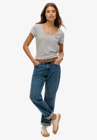 Superdry & Co SCOOP NECK - Camiseta estampada - optic eclipse navy stripe