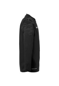 Schwarze Jacke mit langen Ärmeln und strukturierten Schulterakzenten. Hergestellt aus flexiblen Materialien, mit einem dezenten geometrischen Muster und Logodetail.