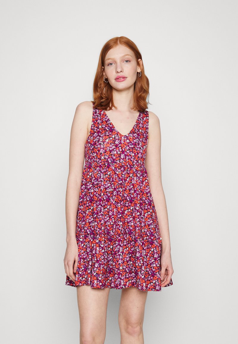 Even&Odd SLEEVELESS V NECK VOLANT HEM FLARED MINI DRESS (EO-SS23-C135-SJ) / BLACK - 802_PINK - 402_ORANGE - 205 - Φόρεμα ημέρας - black - 802_pink - 402_orange - 205