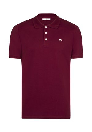 Polo bordeaux à manches courtes avec trois boutons blancs et petit logo éléphant blanc sur la poitrine gauche.