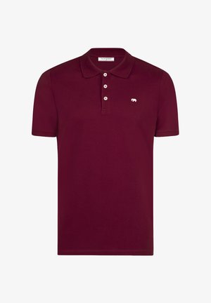 Polo bordeaux à manches courtes avec trois boutons blancs et petit logo éléphant blanc sur la poitrine gauche.