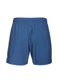Blå bomullsshorts med elastisk midja, enkel design och avslappnad passform. Slät textur utan synliga mönster eller detaljer.