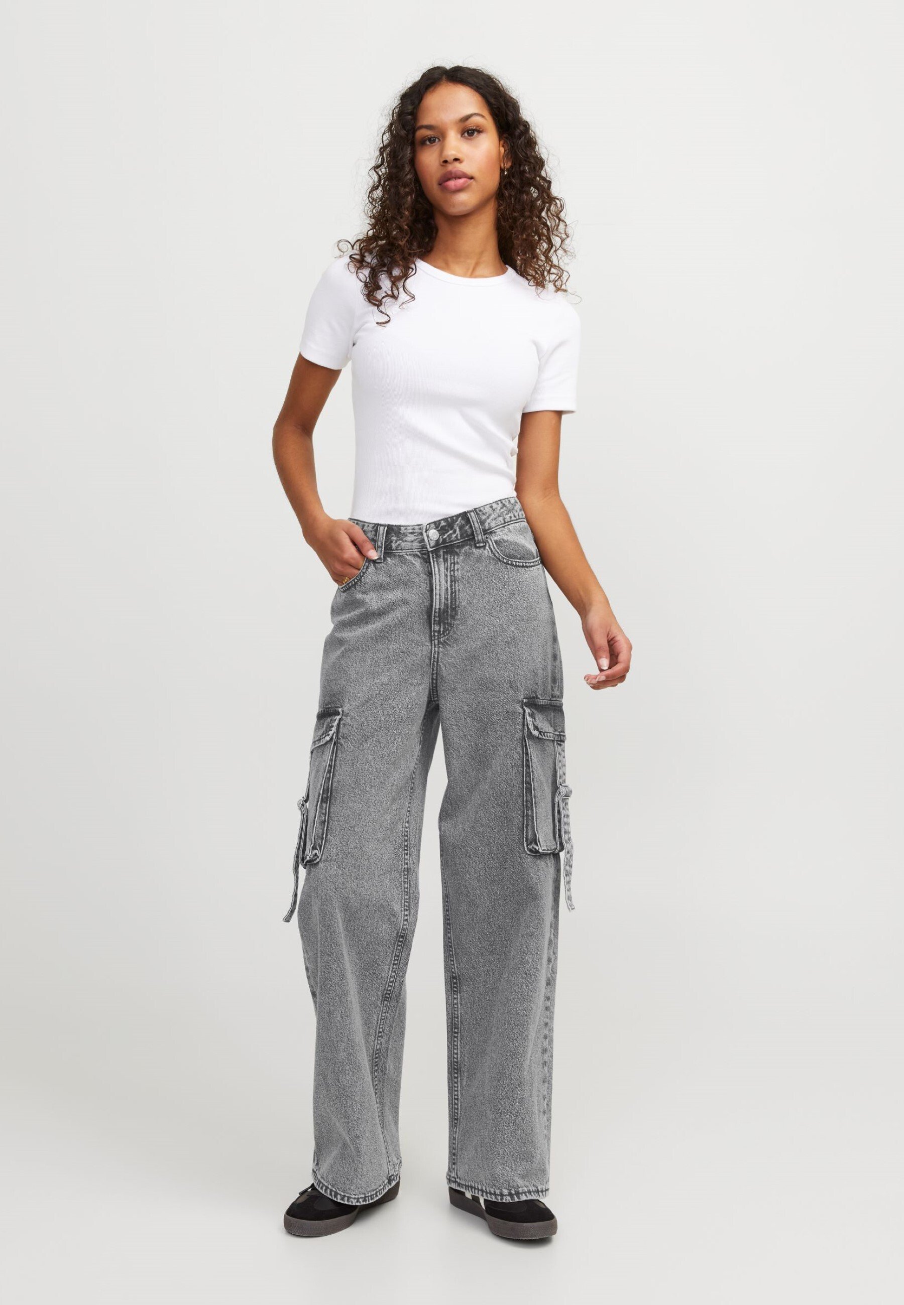 JJXX JXTOKYO WIDE CARGO - Relaxed fit jeans - grey denim/grijs