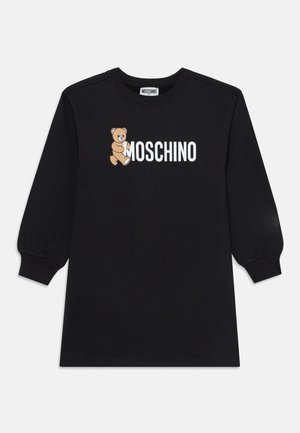 Black long-sleeve sweatshirt featuring a bear graphic and "MOSCHINO" in white lettering at the front. Soft cotton material with ribbed cuffs.