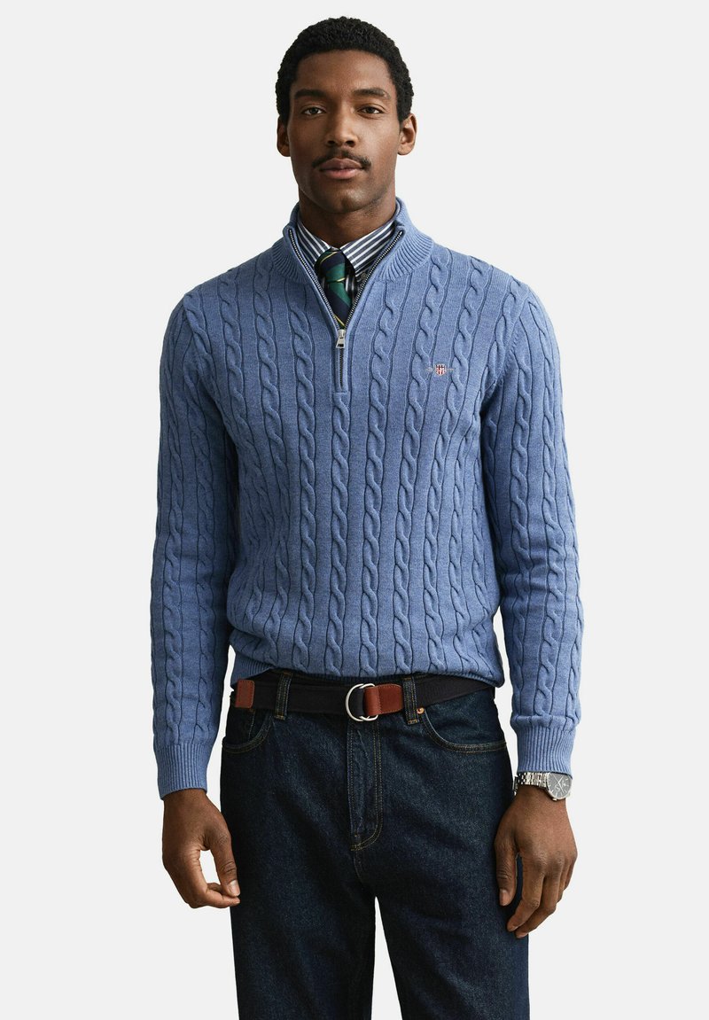 GANT COTTON CABLE HALF ZIP - Svetr - denim blue melange