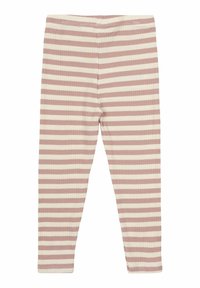 Randiga leggings i ribbad textur, med växlande ljusrosa och krämfärgade horisontella ränder. Elastisk midja; figurnära design.