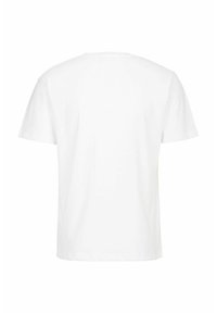 Weißes Baumwoll-T-Shirt mit Rundhalsausschnitt und kurzen Ärmeln. Glatte Textur und klassische Passform ohne sichtbare Muster oder Akzente.