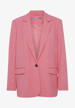 Roosa bleiser tekstureeritud kangast, millel on sakilised kraed, ühekohaline must nupp ja kaks esitaskut. Täpselt sobiv lõige, pikad varrukad.