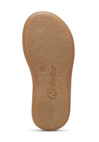 Suola in gomma marrone con motivo floreale e di vite, con il nome del marchio "Nattuno" impresso. Forma arrotondata con una texture liscia.