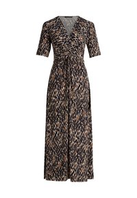 Dlouhé šaty s výstřihem do V a krátkými rukávy. Mají hnědý a námořnický zvířecí potisk. Vyrobeno z lehkého materiálu s přiléhavým pasem.