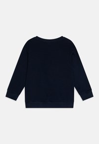 Maglietta a maniche lunghe blu navy con collo girocollo, polsini e orlo a costine, realizzata in tessuto morbido; design semplice e in un colore uniforme.