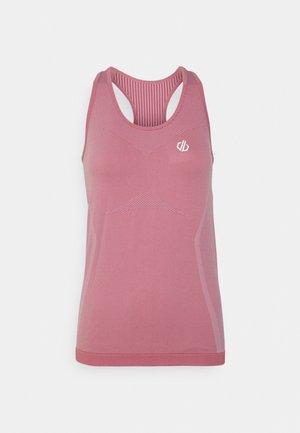 Ärmelloses, rosa sportliches Tanktop mit Racerback-Design und atmungsaktiven Mesh-Einsätzen, mit einem kleinen weißen Logo auf der Vorderseite links.