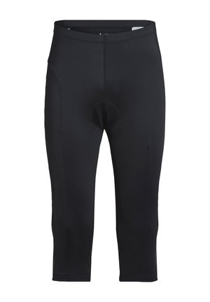 Cuissards de cyclisme noirs rembourrés avec des jambes arrivant aux genoux et une taille élastique ajustée.