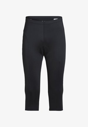 Cuissards de cyclisme noirs rembourrés avec des jambes arrivant aux genoux et une taille élastique ajustée.