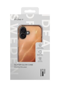 Przezroczyste etui na telefon z błyszczącym brokatem dla iPhone 17 w kolorze mocha, charakteryzujące się gładką, błyszczącą teksturą oraz ochronnym designem przetestowanym pod kątem upadków.