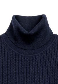 Maglione a collo alto blu navy con texture a costine. Realizzato in materiale a maglia con una vestibilità aderente e bordi lisci.