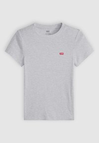 Grå bomulds t-shirt med korte ærmer, der har et lille rødt Levi's-logo på venstre bryst. Blød tekstur og klassisk rund hals-design.