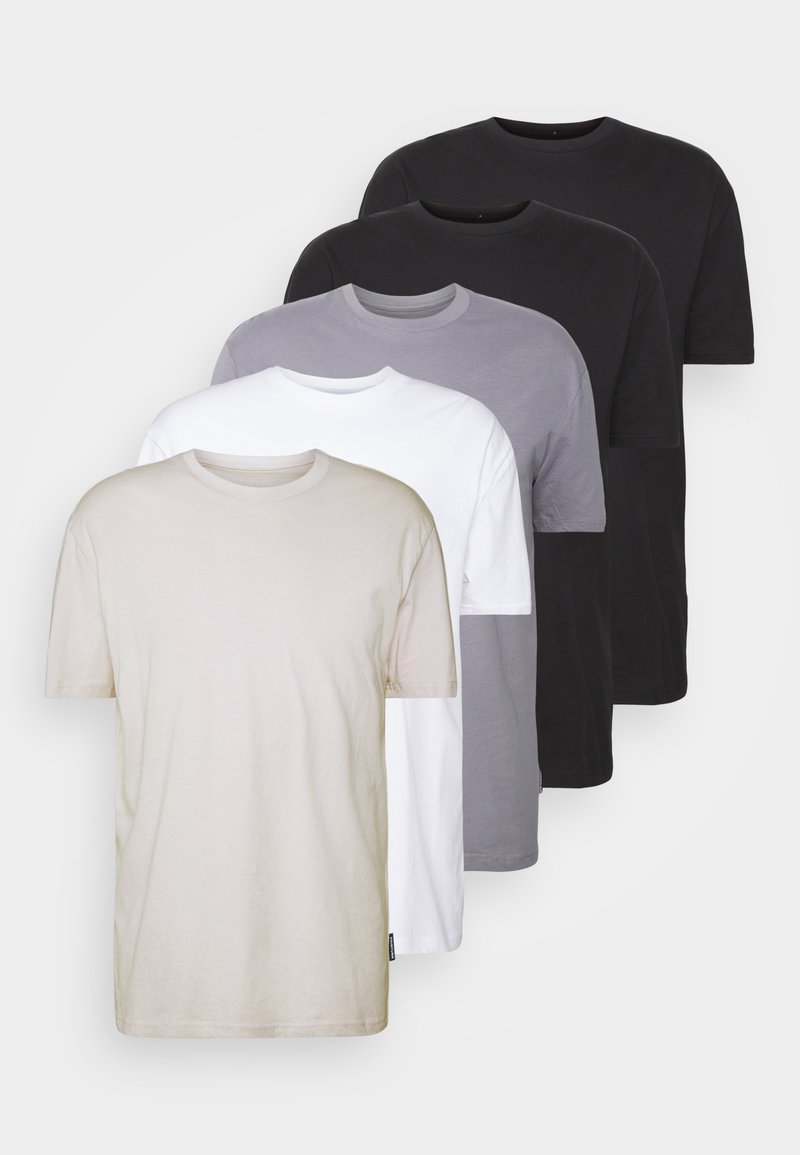 YOURTURN UNISEX 5 PACK BASIC LOOSE T-SHIRT - T-shirt básica - black/white/dark grey