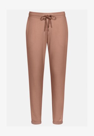 Rosa Sweatpants aus weichem Stoff, mit einem Kordelzugbund, Seitentaschen und einem schmal zulaufenden Design mit abgeketteten Säumen.