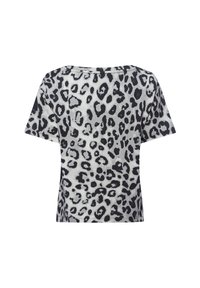 Short-sleeve, round-neck t-shirt in soft fabric, featuring a black and white leopard print pattern. Back view shows relaxed fit and clean lines.