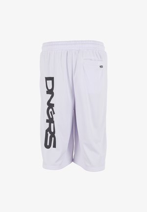 Fehér atlétikai rövidnadrág rugalmas derékpánttal, a bal lábszáron fekete, függőleges "DNGARS" felirattal, valamint egy hátsó zsebbel, amelyen egy kis fekete címke található.