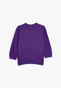 Sudadera morada con mangas largas, cuello redondo y puños acanalados. Tejido suave con una textura lisa. Sin patrones ni acentos visibles.