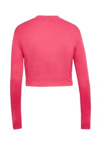 Gekürzter langärmeliger Pullover in leuchtendem Pink, aus geripptem Stoff mit rundem Ausschnitt und körperbetonter Passform.