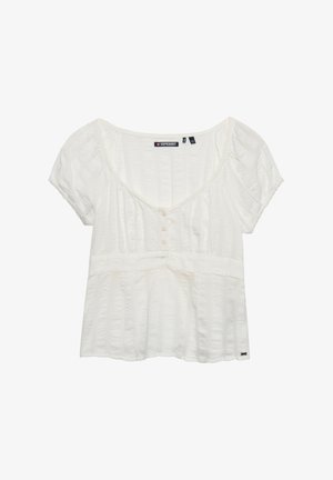 Superdry & Co, SUPERDRY ATHLETIC ESSENTIALS HALF BUTTON TOP. - Camicetta - off white