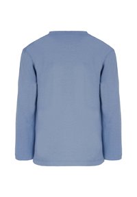 Langærmet blå skjorte i bomuld med rund halsudskæring og lige kant. Glat tekstur, minimalistisk design uden mønstre eller udsmykninger.